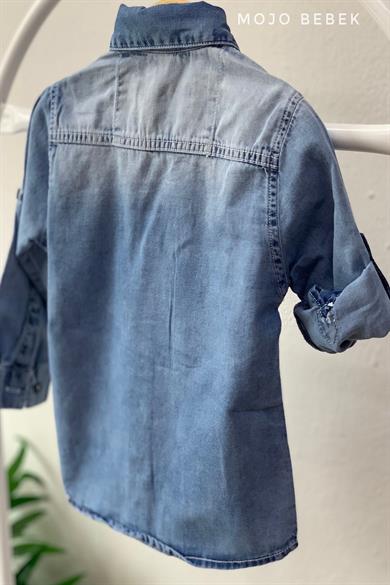 Mojo Erkek Bebek 1-4 Yaş Cepli Baskılı Kot Gömlek 20112 Mavi