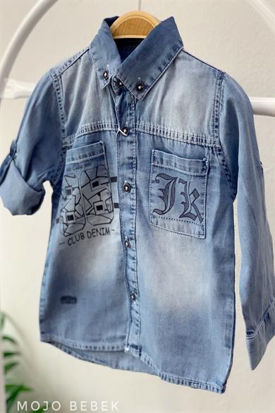 Mojo Erkek Bebek 1-4 Yaş Cepli Baskılı Kot Gömlek 20112 Mavi