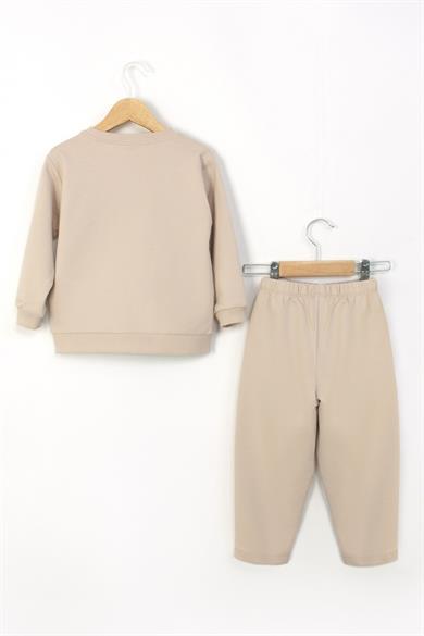 Mojo Erkek Bebek 1-4 Yaş Desenli Eşofman Takımı Bej