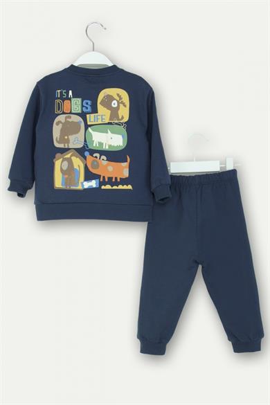 Mojo Erkek Bebek 1-4 Yaş Desenli İkili Eşofman Takımı Lacivert