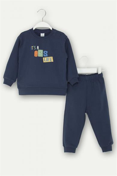 Mojo Erkek Bebek 1-4 Yaş Desenli İkili Eşofman Takımı Lacivert
