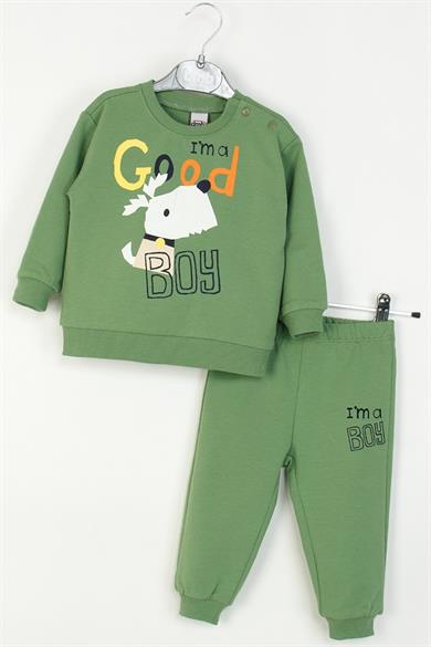 Mojo Erkek Bebek 1-4 Yaş Desenli İkili Eşofman Takımı Yeşil