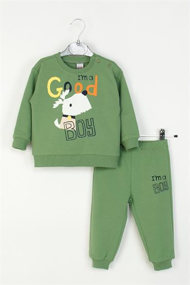 Mojo Erkek Bebek 1-4 Yaş Desenli İkili Eşofman Takımı Yeşil