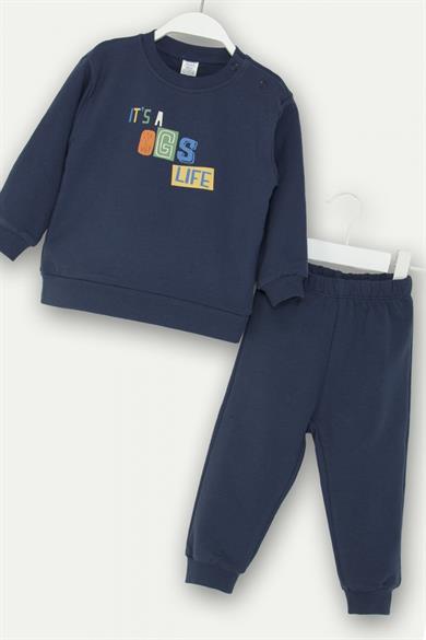 Mojo Erkek Bebek 1-4 Yaş Desenli İkili Eşofman Takımı Lacivert