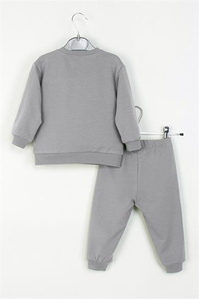 Mojo Erkek Bebek 1-4 Yaş Desenli İkili Eşofman Takımı Gri