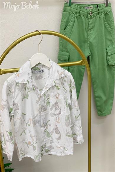 Mojo Erkek Bebek 1-4 Yaş Karışık Desenli Cepli Gömlek 22104 Ekru