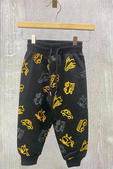 Mojo Erkek Bebek 1-4 Yaş Taşıt Baskılı Eşofman Altı 300 Siyah-Sarı