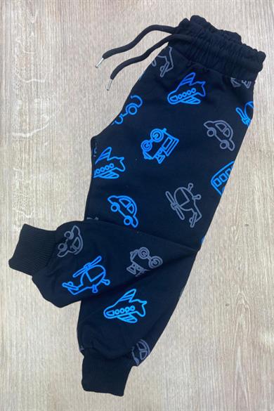 Mojo Erkek Bebek 1-4 Yaş Taşıt Baskılı Eşofman Altı 300 Siyah-Mavi