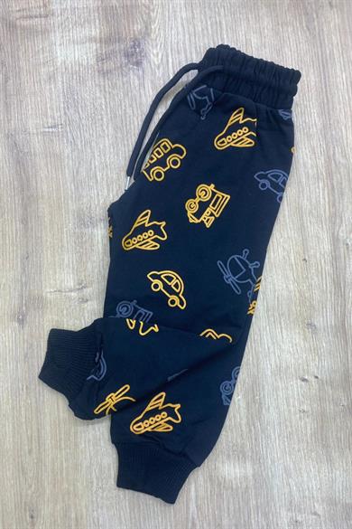 Mojo Erkek Bebek 1-4 Yaş Taşıt Baskılı Eşofman Altı 300 Siyah-Sarı