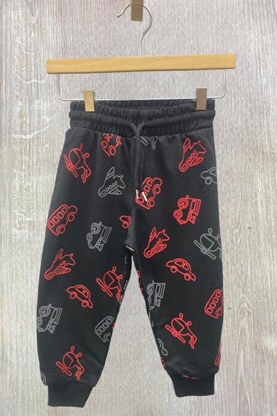 Mojo Erkek Bebek 1-4 Yaş Taşıt Baskılı Eşofman Altı 300 Siyah-Kırmızı