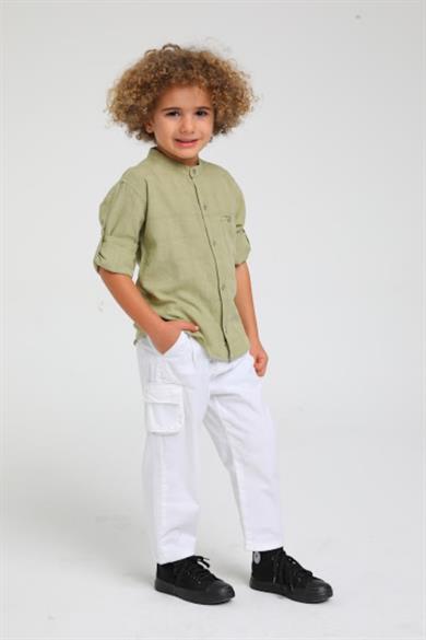 Mojo Erkek Bebek 1-5 Yaş Hakim Yaka Keten Gömlek 23104 Haki