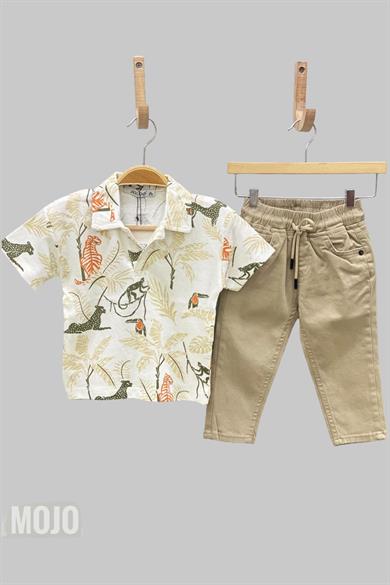 Mojo Erkek Bebek 1-5 Yaş Lastikli Bel Kanvas Pantolon 5365 Bej