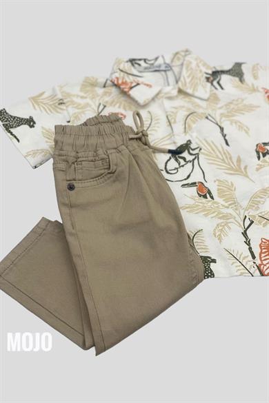 Mojo Erkek Bebek 1-5 Yaş Lastikli Bel Kanvas Pantolon 5365 Bej