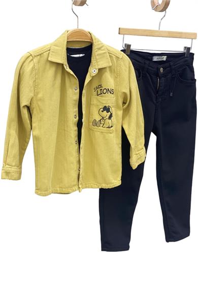 Mojo Erkek Bebek 1-5 Yaş Snoppy Baskılı Keten Gömlek 23127 Hardal