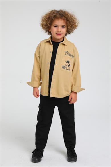 Mojo Erkek Bebek 1-5 Yaş Snoppy Baskılı Keten Gömlek 23127 Hardal