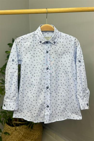 Mojo Erkek Bebek 1-5 Yaş Yaprak Desen Katlamalı Kol Gömlek 1818 Mavi