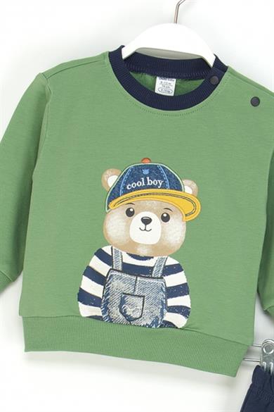 Mojo Erkek Bebek 9-24 Ay Ayıcık Desenli Eşofman Takımı Yeşil