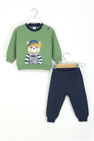 Mojo Erkek Bebek 9-24 Ay Ayıcık Desenli Eşofman Takımı Yeşil