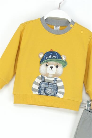 Mojo Erkek Bebek 9-24 Ay Ayıcık Desenli Eşofman Takımı Sarı