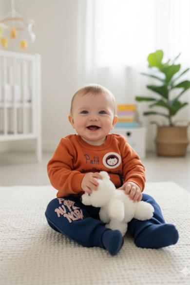 Mojo Erkek Bebek 9-24 Ay Baskılı Üç İplik Eşofman Takımı Kiremit