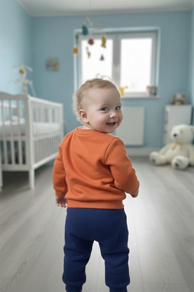 Mojo Erkek Bebek 9-24 Ay Baskılı Üç İplik Eşofman Takımı Kiremit