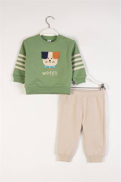 Mojo Erkek Bebek 9-24 Ay Köpek Desenli Eşofman Takımı Yeşil