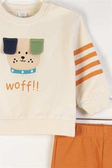 Mojo Erkek Bebek 9-24 Ay Köpek Desenli Eşofman Takımı Krem