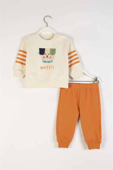 Mojo Erkek Bebek 9-24 Ay Köpek Desenli Eşofman Takımı Krem