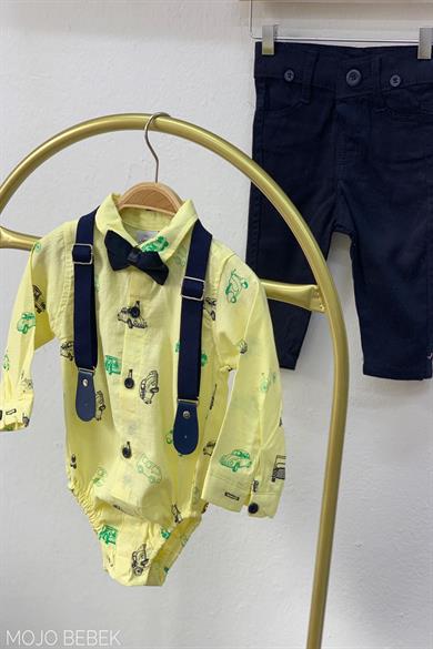 Mojo Erkek Bebek Çıtçıtlı Gömlek Pantolon Takım 7109 Sarı
