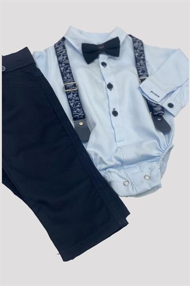 Mojo Erkek Bebek Çıtçıtlı Gömlek Pantolon Takımı 710116 Mavi