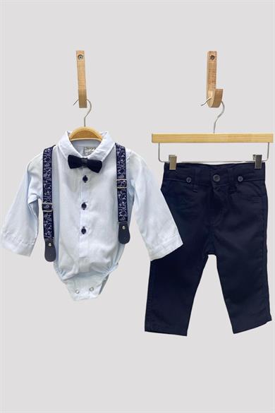 Mojo Erkek Bebek Çıtçıtlı Gömlek Pantolon Takımı 710116 Mavi