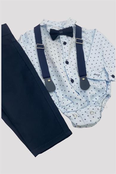 Mojo Erkek Bebek Çıtçıtlı Gömlek Pantolon Takımı 710116 Mavi-Lacivert