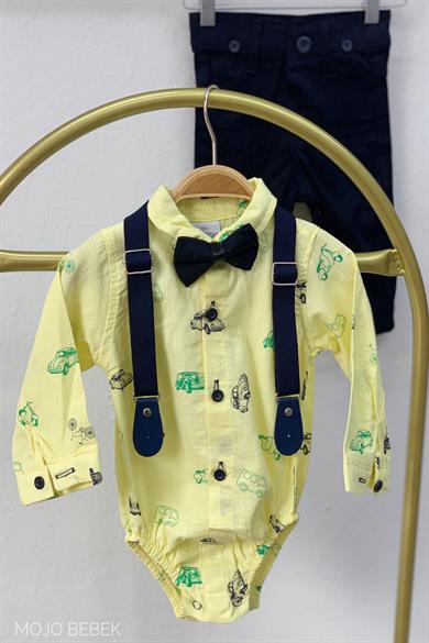 Mojo Erkek Bebek Çıtçıtlı Gömlek Pantolon Takım 7109 Sarı