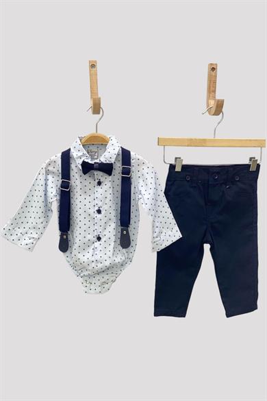 Mojo Erkek Bebek Çıtçıtlı Gömlek Pantolon Takımı 710116 Mavi-Lacivert
