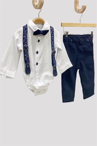 Mojo Erkek Bebek Çıtçıtlı Gömlek Pantolon Takımı 710116 Beyaz
