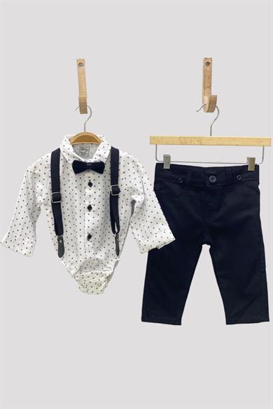 Mojo Erkek Bebek Çıtçıtlı Gömlek Pantolon Takımı 710116 Beyaz-Siyah