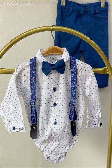 Mojo Erkek Bebek Çıtçıtlı Gömlek Pantolon Takım 7109 Mavi