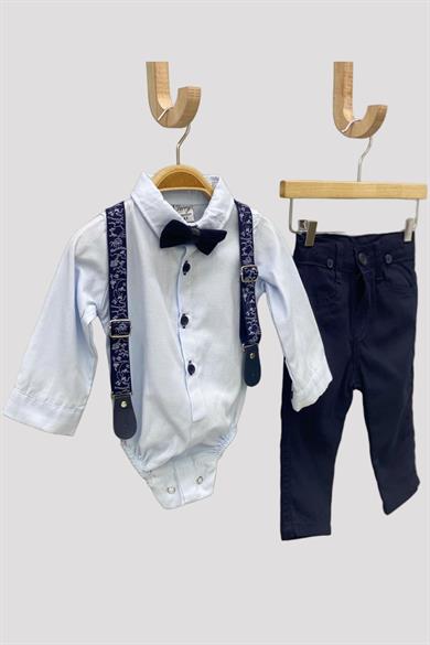 Mojo Erkek Bebek Çıtçıtlı Gömlek Pantolon Takımı 710116 Mavi