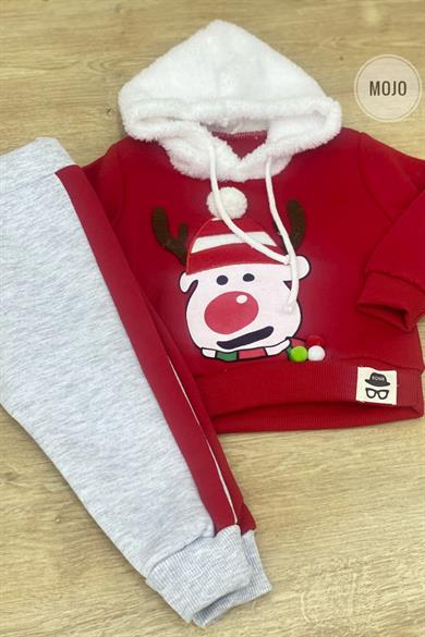 Mojo Erkek Bebek Geyikli Kapüşonlu 2li Takım 10357 Kırmızı