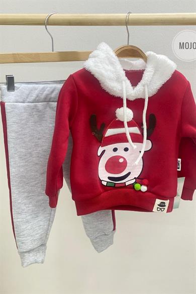 Mojo Erkek Bebek Geyikli Kapüşonlu 2li Takım 10357 Kırmızı