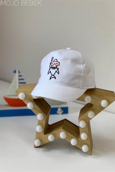 Mojo Erkek Bebek Köpek Balığı Desenli Kasket Şapka 8010 Beyaz