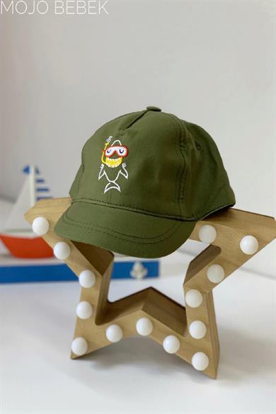 Mojo Erkek Bebek Köpek Balığı Desenli Kasket Şapka 8010 Haki
