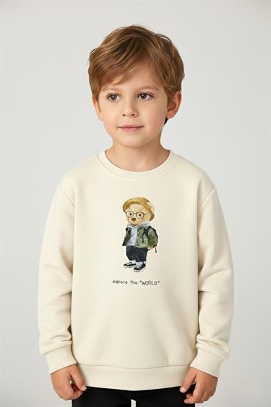 Mojo Erkek Çocuk 1-7 Yaş Bear Desenli Sweatshirt Krem