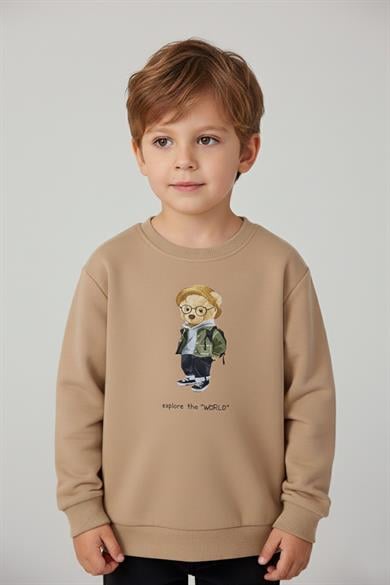Mojo Erkek Çocuk 1-7 Yaş Bear Desenli Sweatshirt Kahverengi