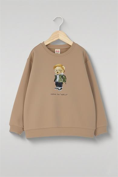 Mojo Erkek Çocuk 1-7 Yaş Bear Desenli Sweatshirt Kahverengi