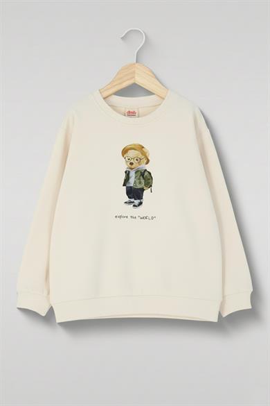 Mojo Erkek Çocuk 1-7 Yaş Bear Desenli Sweatshirt Krem