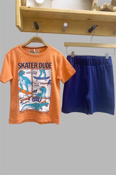 Mojo Erkek Çocuk %100 Pamuk Şortlu Takım 219148 Turuncu