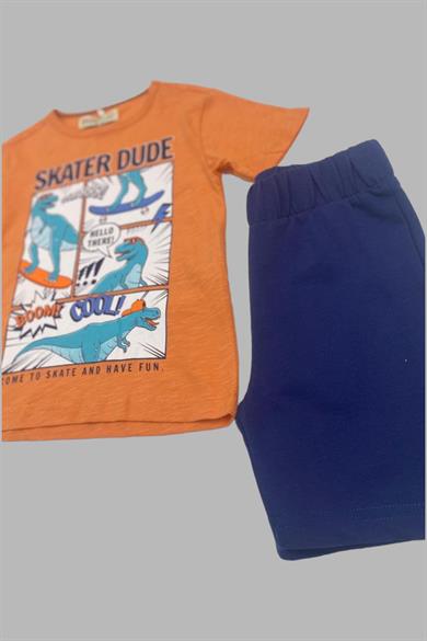 Mojo Erkek Çocuk %100 Pamuk Şortlu Takım 219148 Turuncu