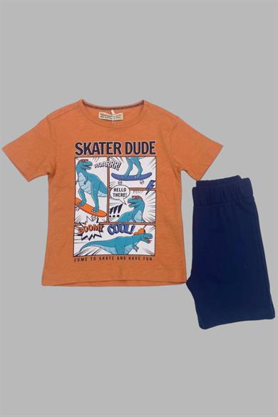 Mojo Erkek Çocuk %100 Pamuk Şortlu Takım 219148 Turuncu