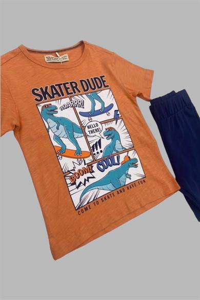 Mojo Erkek Çocuk %100 Pamuk Şortlu Takım 219148 Turuncu